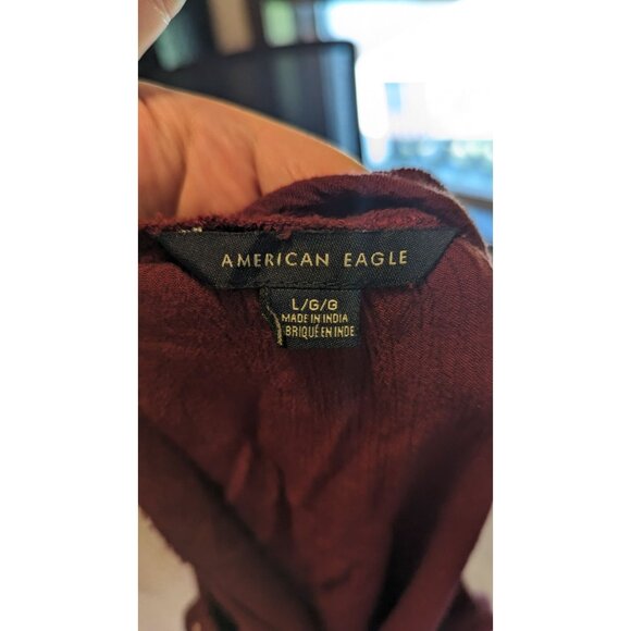 American Eagle Boho Burgundy Embroidered Long-Sleeve Top Large - Picture 3 of 4